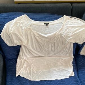 J. Jill White Ruched Ruffled Blouse